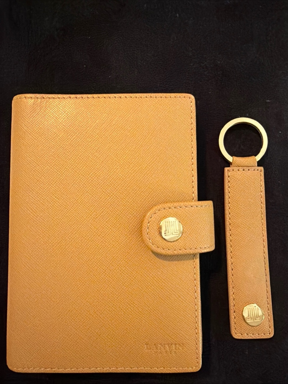 Vintage Lanvin Paris Saffiano Leather Notebook Planner Agenda Matching Keychain